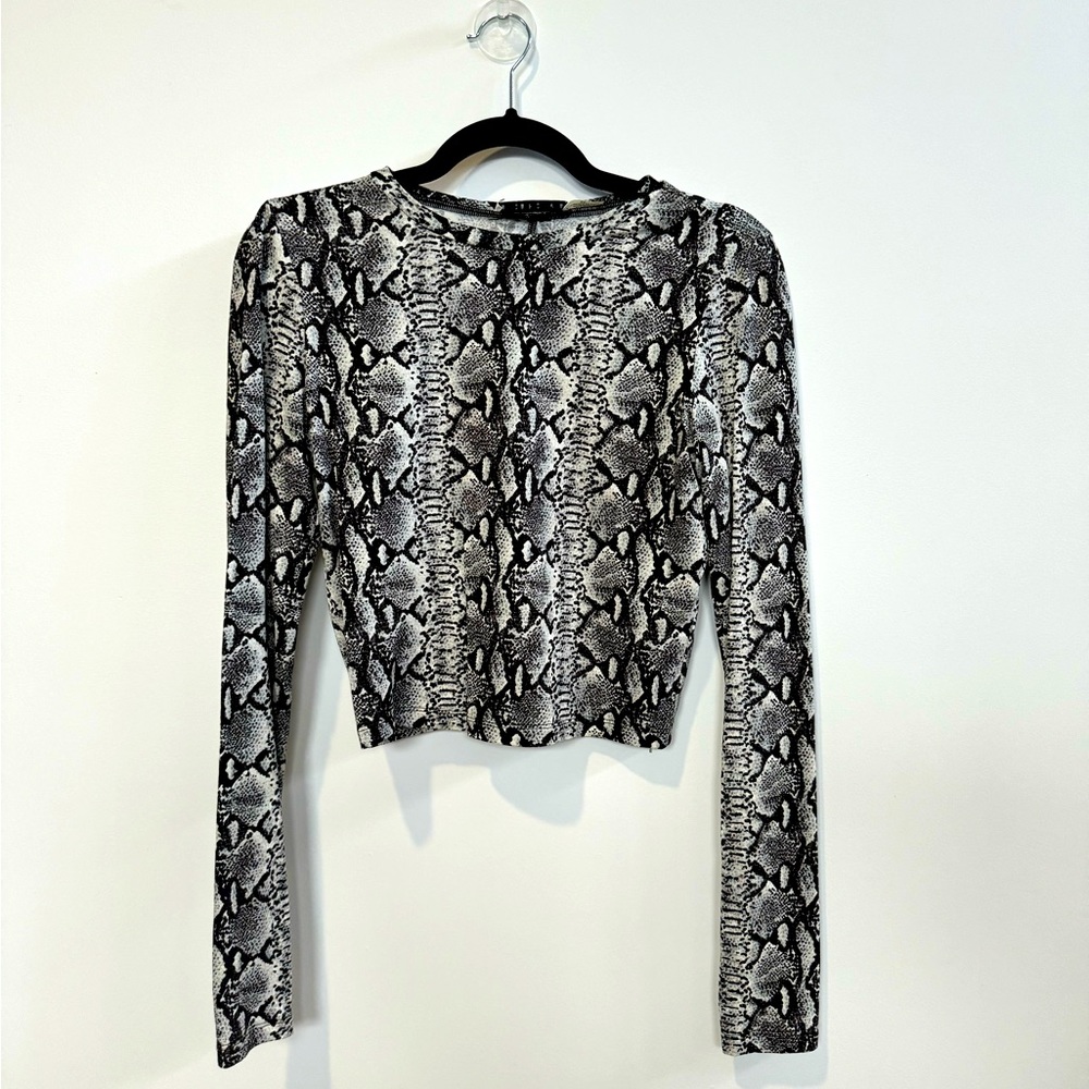 Alive + Olivia Delaina Snake-Print Crewneck Long-Sleeve Crop Top